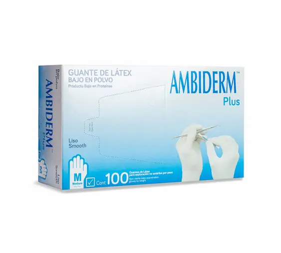 GUANTE AMBIDERM PLUS LISO AZUL MEDIANO C/100 *