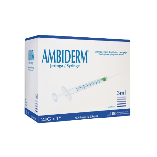 JERINGA AMBIDERM 3ML AZUL 23GX25MM CAJA C/100 *