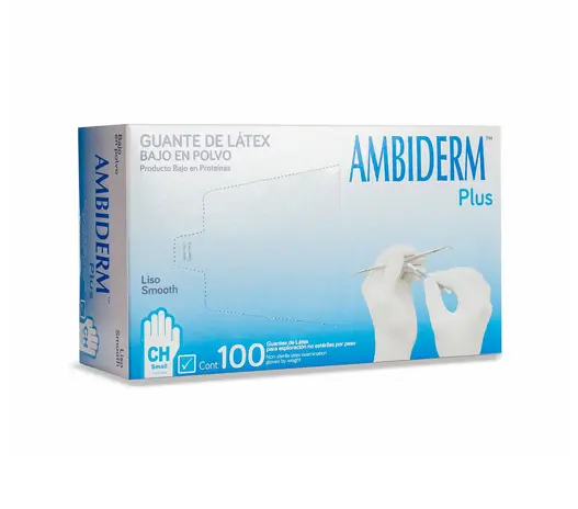 GUANTE AMBIDERM PLUS AZUL CH C/100 *