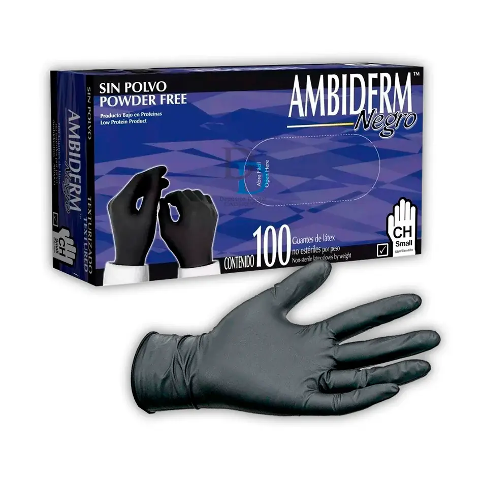 GUANTE AMBIDERM TEXT NEGRO CH C/100