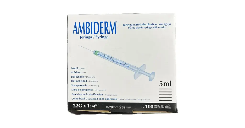 JERINGA AMBIDERM 5ML NEGRA 22GX32MM CAJA C/100 *