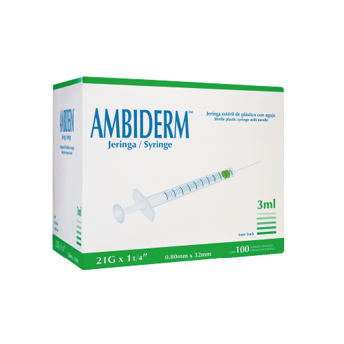 JERINGA AMBIDERM 3ML VERDE 21GX32 MM CAJA C/100 *