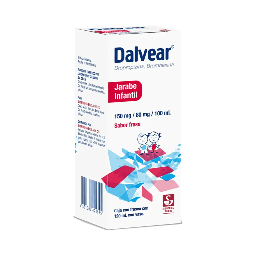 DALVEAR INFANTIL 150 MG / 80 MG - JARABE SABOR FRESA 120 ML (DROPROPIZINA Y BROMHEXINA)