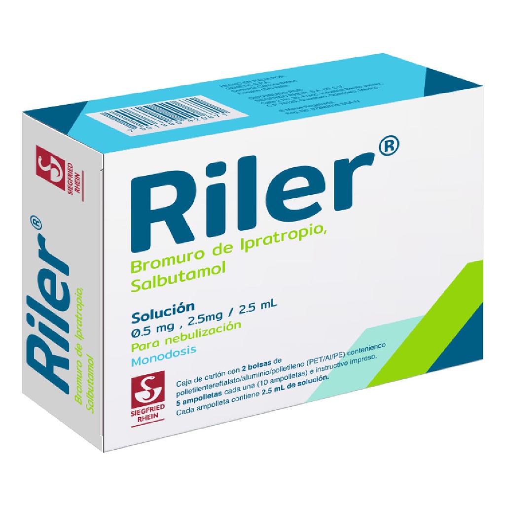 RILER 0.5 MG / 2.5 MG - CAJA CON 10 AMPOLLETAS DE 2.5 ML (IPRATROPIO Y SALBUTAMOL)
