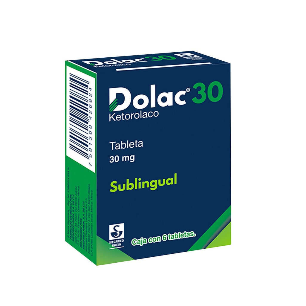 DOLAC 30 MG - CAJA CON 6 TABLETAS SUBLINGUAL (KETOROLACO)