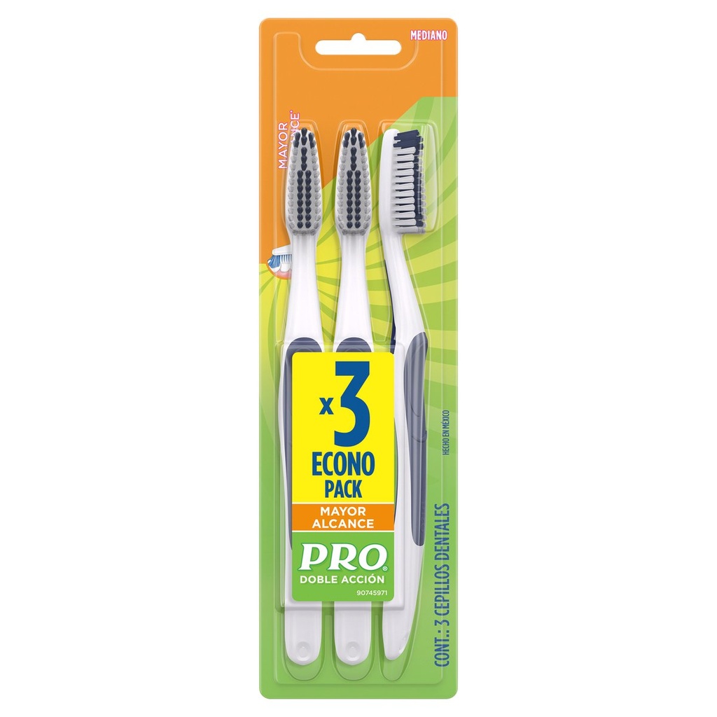 CEPILLO DENTAL PRO DOBLE ACCION MAYOR ALCANCE C/3