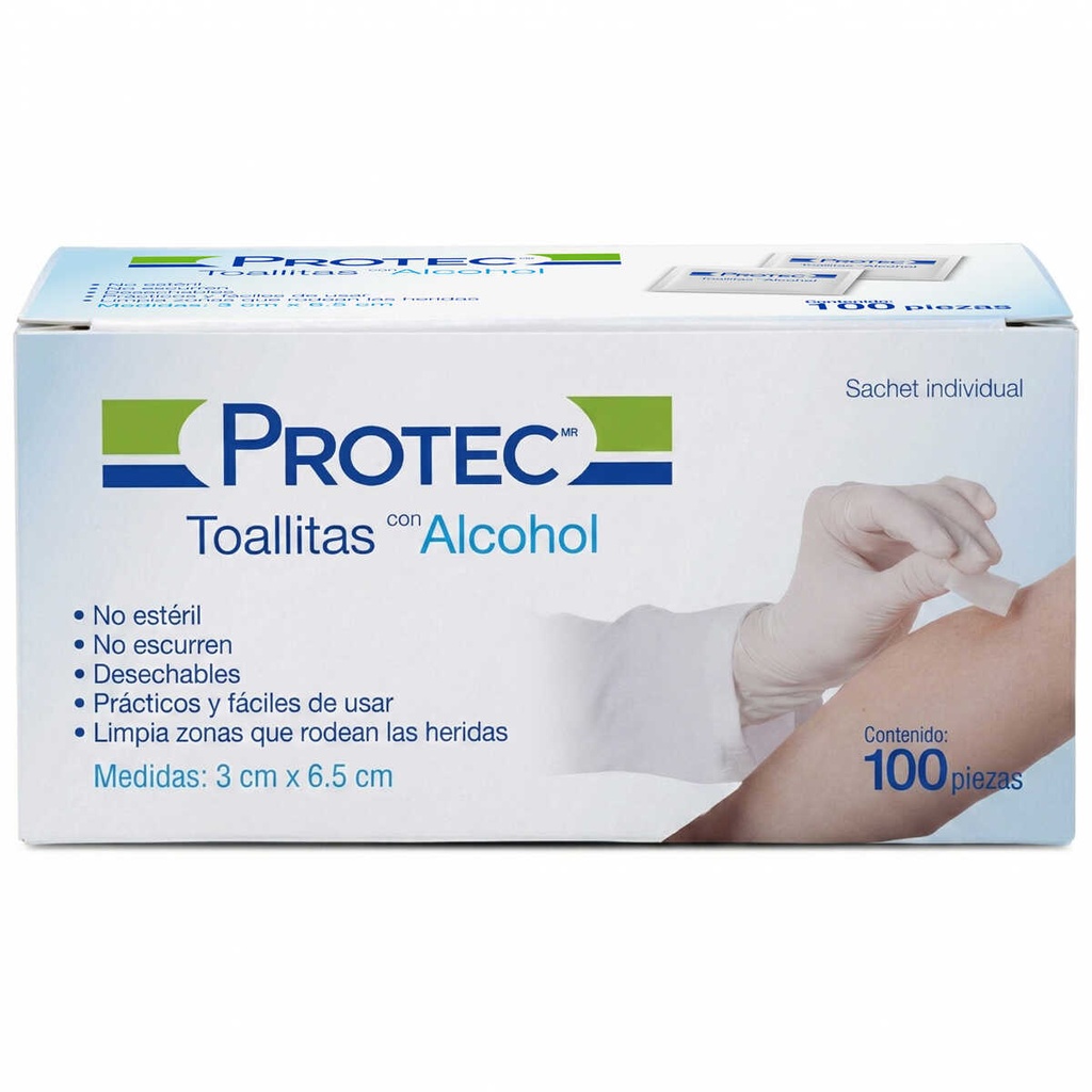TOALLAS PROTEC C/ALCOHOL 100 PZS *