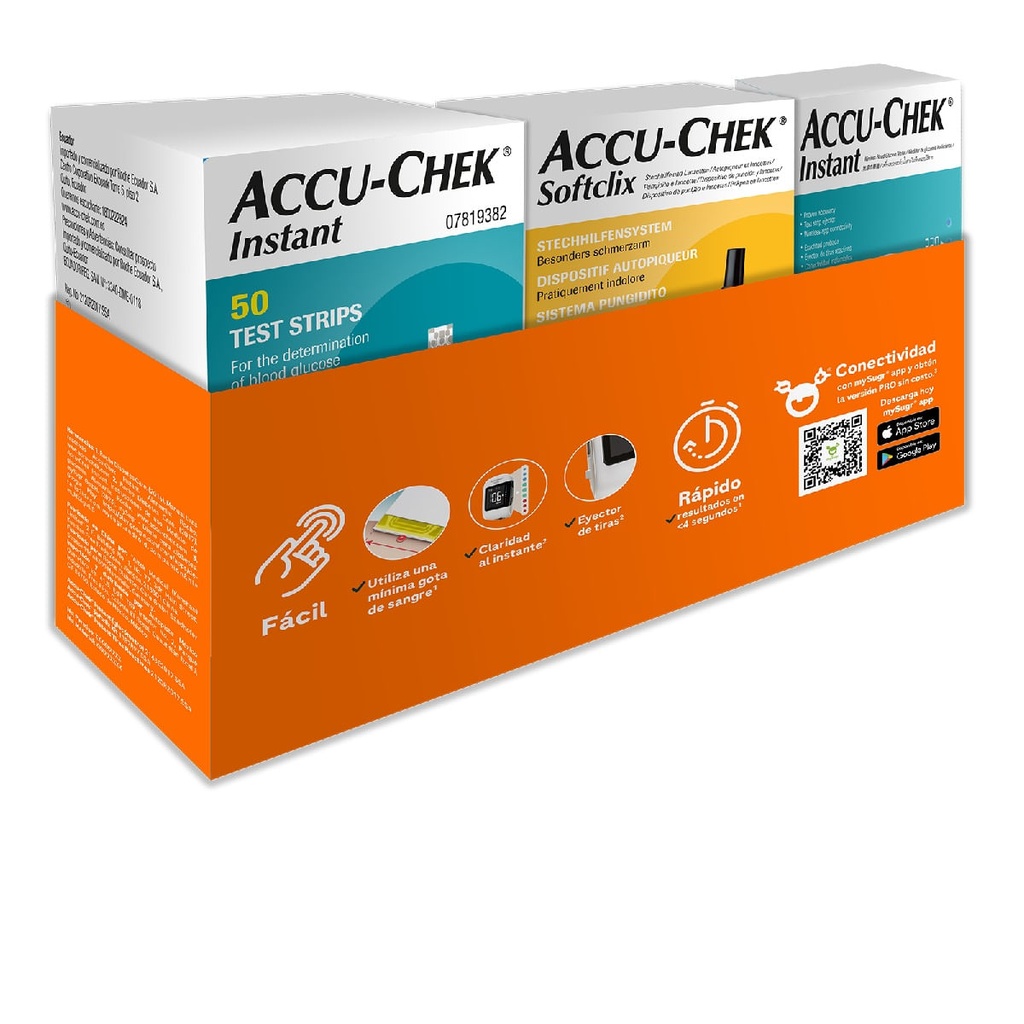ACCU-CHEK GLUCÓMETRO + PUNCIONADOR + TIRAS REACTIVAS INSTANT *