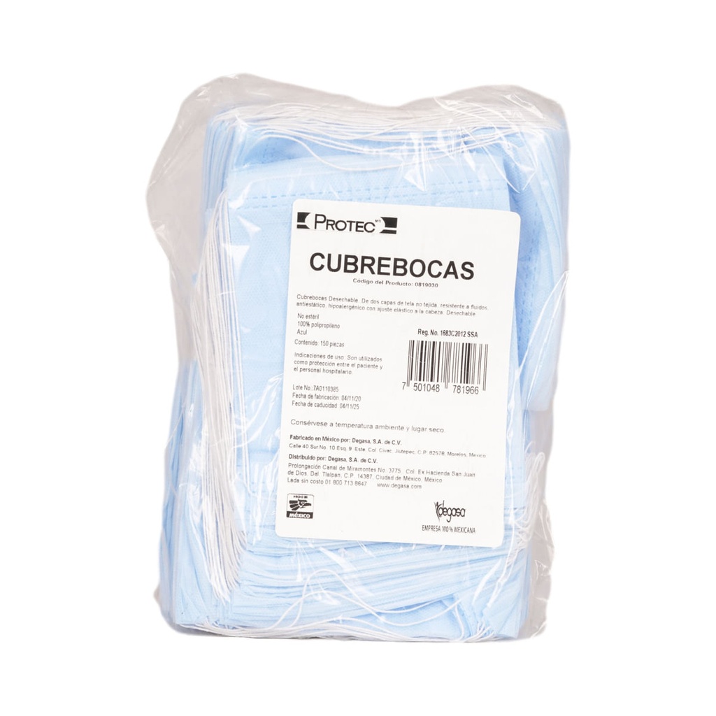 CUBREBOCA PROTEC DESECHABLE AZUL C/150