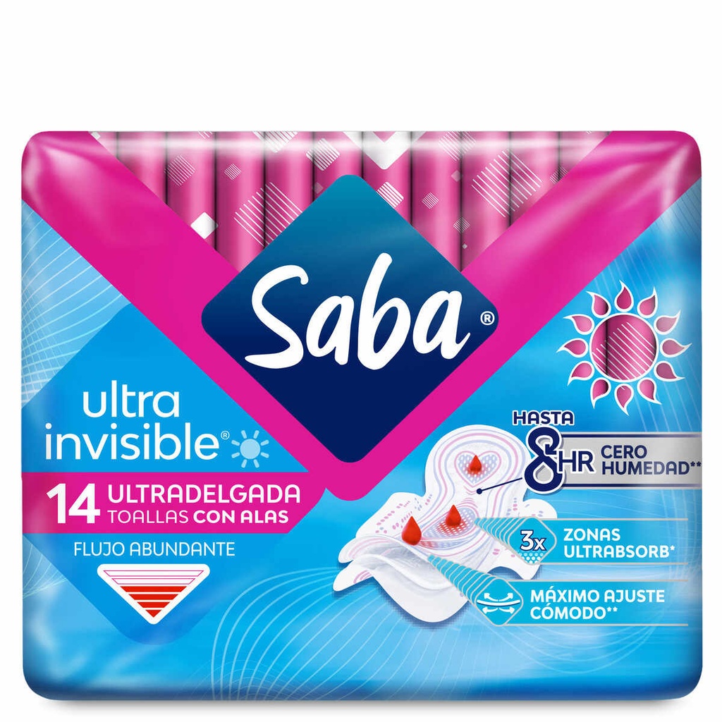 TOALLAS SANITARIA SABA ULTRA INVISIBLE C/ALAS C/14