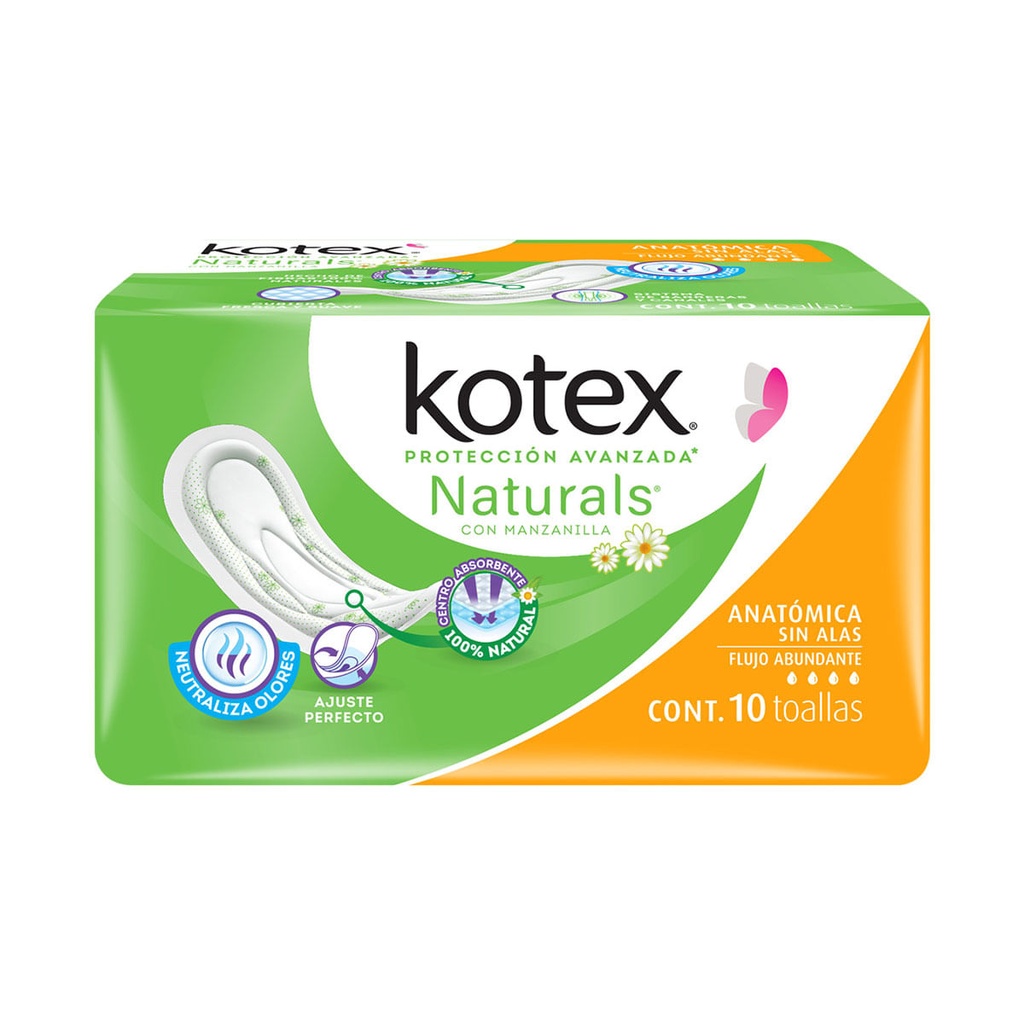 TOALLAS SANITARIAS KOTEX NATURALS S/ALAS C/10