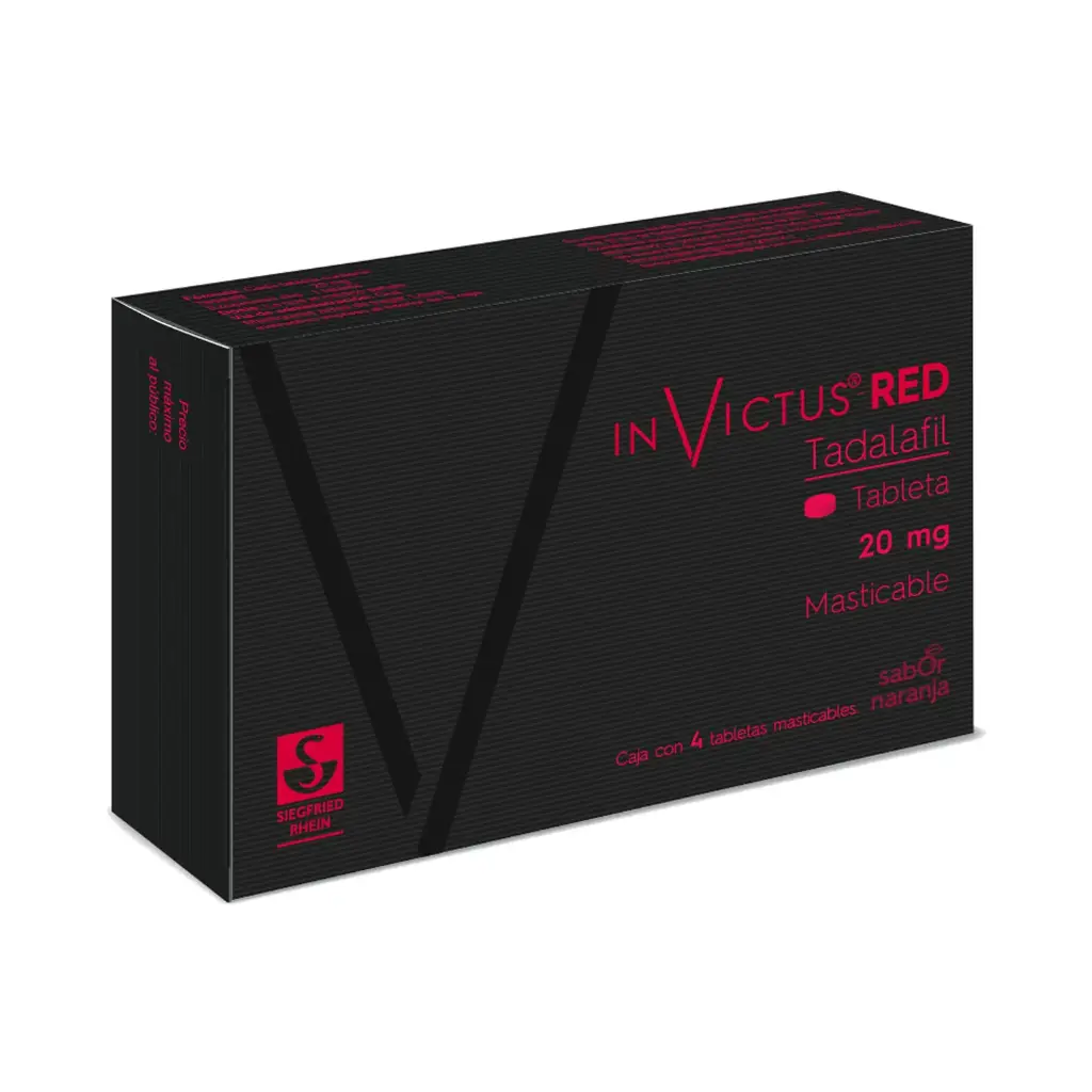 INVICTUS RED 20 MG - CAJA CON 4 TABLETAS MASTICABLES (TADALAFIL)