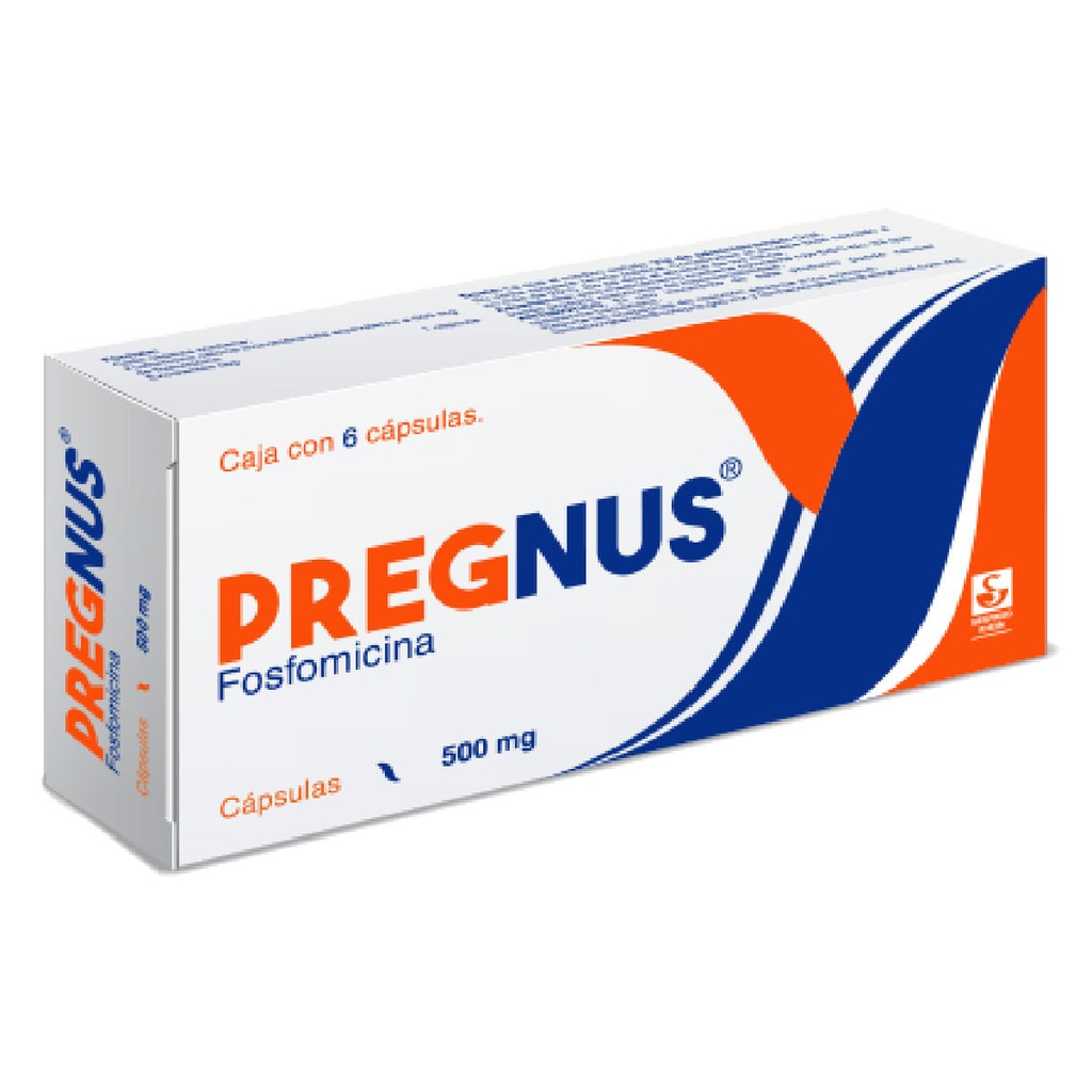 PREGNUS 500 MG - 6 CÁPSULAS (FOSFOMICINA)