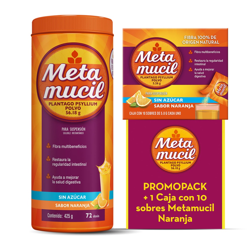 METAMUCIL NARANJA 425G + CAJA SOBRES NARANJA C/10