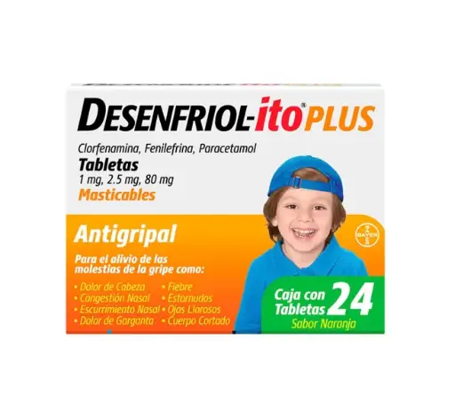 [PARACETAMOL,CLORFENAMINA,FENILEFRINA] DESENFRIOL-ITO PLUS TABLETAS INFANTIL CON 24