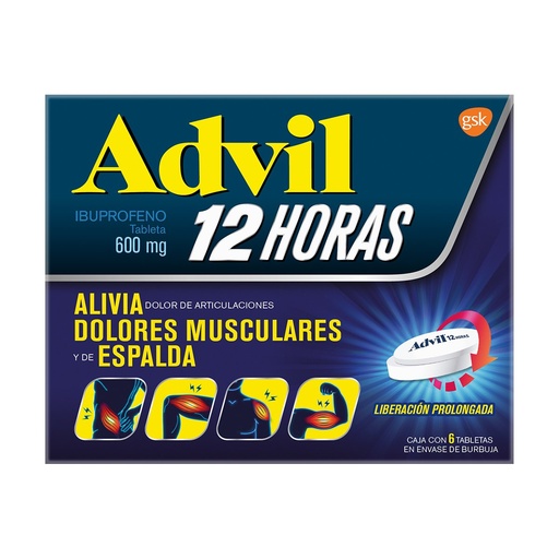 [IBUPROFENO] ADVIL 12H 600 MG TABLETAS CON 6