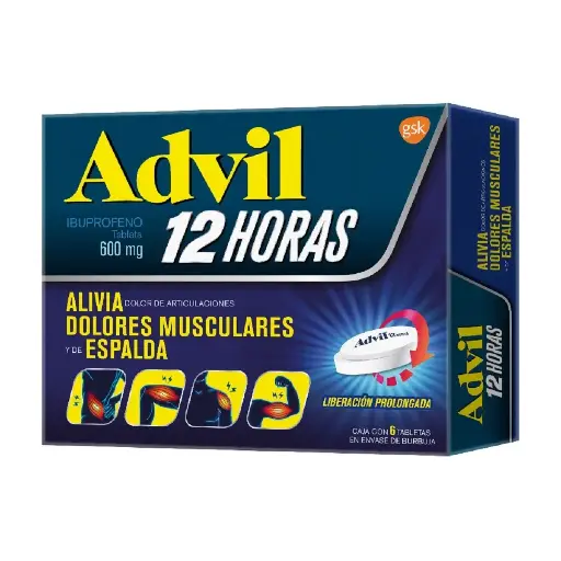 [IBUPROFENO] ADVIL 12H 600 MG TABLETAS CON 6