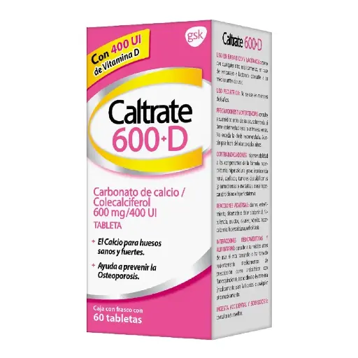 [CALCIO,VITAMINA D3] CALTRATE 600+D TABLETAS CON 60