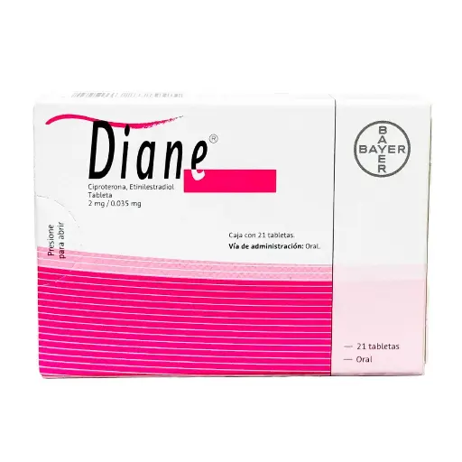 [CIPROTERONA,ETINILESTRADIOL] DIANE 2/0.035MG GRAGEAS CON 21