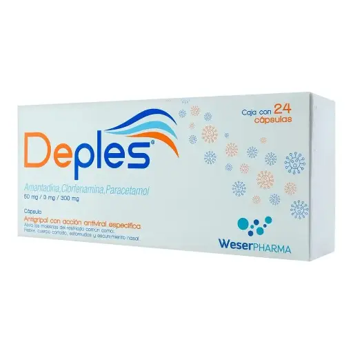 [PARACETAMOL,CLORFENAMINA,AMANTADINA] DEPLES 50/3/300MG CAPSULAS CON 24