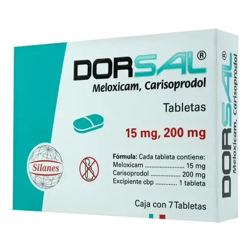 [CARISOPRODOL,MELOXICAM] DORSAL 15/200MG TABLETAS CON 7