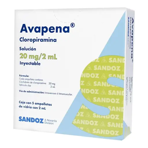 [CLOROPIRAMINA] AVAPENA 20MG/2ML INYECTABLE CON 5