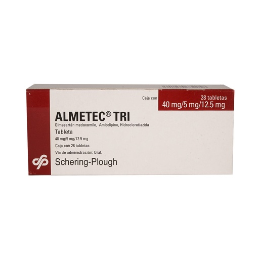 [AMLODIPINO,HIDROCLOROTIAZIDA,OLMESARTAN] ALMETEC TRI 40/5/12.5MG TABLETAS CON 28