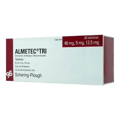 [AMLODIPINO,HIDROCLOROTIAZIDA,OLMESARTAN] ALMETEC TRI 40/5/12.5MG TABLETAS CON 28