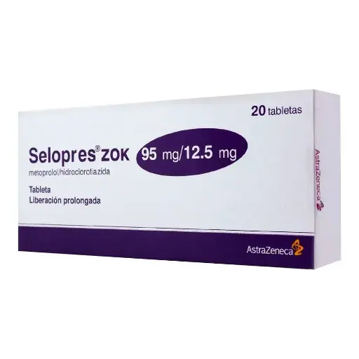 [HIDROCLOROTIAZIDA,METOPROLOL] SELOPRES ZOK 95/12.5MG GRAGEAS CON 20