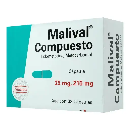 [METOCARBAMOL,INDOMETACINA] MALIVAL COMP 25/215MG CAPSULAS CON 32