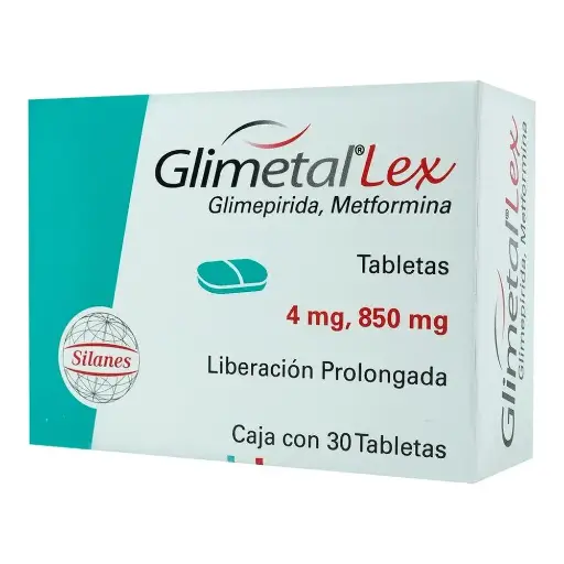 [METFORMINA,GLIMEPIRIDA] GLIMETAL LEX 4/850MG TABLETAS CON 30