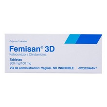[CLINDAMICINA,KETOCONAZOL] FEMISAN 3D 800/100MG TABLETAS VAGINAL C/3