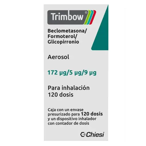 [BECLOMETASONA,FORMOTEROL,GLICOPIRRONIO] TRIMBOW 100/6/12.5MCG INH AEROSOL 120 DOSIS