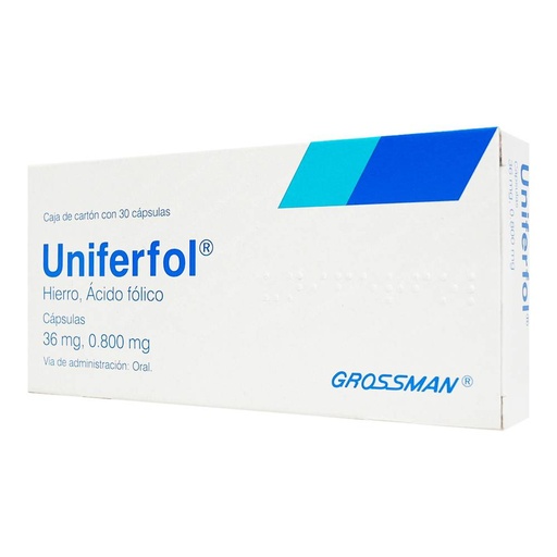 [ACIDO FOLICO,HIERRO CARBONITO] UNIFERFOL 36MG/0.8MG CAPSULAS CON 30
