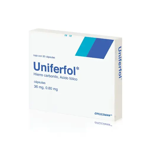 [ACIDO FOLICO,HIERRO CARBONITO] UNIFERFOL 36MG/0.8MG CAPSULAS CON 30