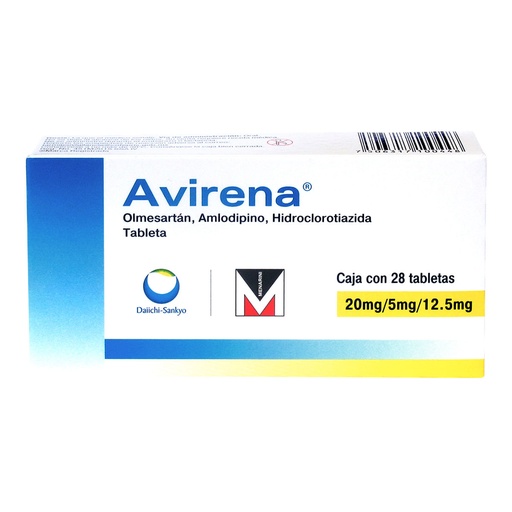 [AMLODIPINO,HIDROCLOROTIAZIDA,OLMESARTAN] AVIRENA 20/5/12.5MG TABLETAS CON 28
