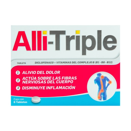 [DICLOFENACO SODICO,VITAMINA B12,VITAMINA B6,VITAMINA B1] ALLI-TRIPLE 50/.25/50/50MG 6 TABLETAS