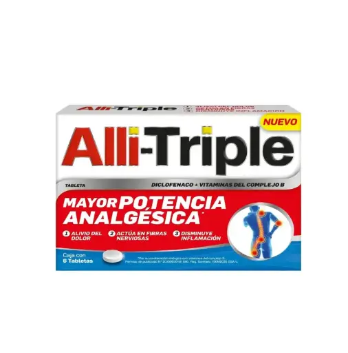[DICLOFENACO SODICO,VITAMINA B12,VITAMINA B6,VITAMINA B1] ALLI-TRIPLE 50/.25/50/50MG 6 TABLETAS