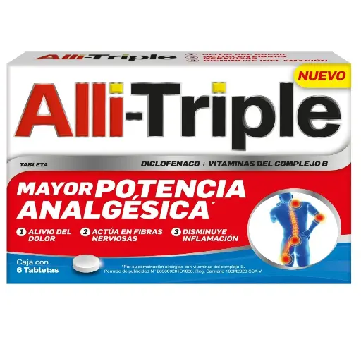 [DICLOFENACO SODICO,VITAMINA B12,VITAMINA B6,VITAMINA B1] ALLI-TRIPLE 50/.25/50/50MG 6TA