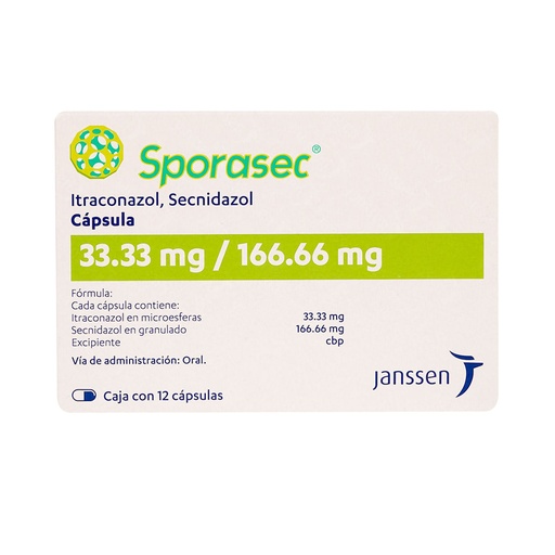 [ITRACONAZOL,SECNIDAZOL] SPORASEC 33.3/166.6MG CAPSULAS CON 12