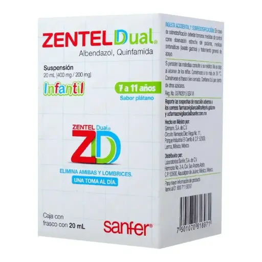 [ALBENDAZOL,QUINFAMIDA] ZENTEL DUAL 400/200MG SUSPENSION 20ML