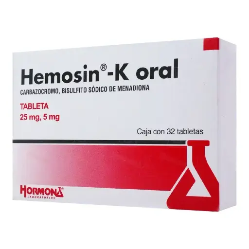 [BISULFITO SODICO DE MENADIONA,CARBAZOCROMO] HEMOSIN-K 25/5MG TABLETAS CON 32