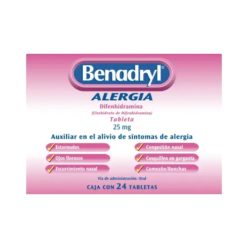 [DIFENHIDRAMINA] BENADRYL 25MG TABLETAS CON 24