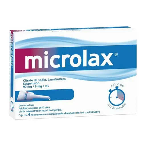 [CITRATO DE SODIO,LAURIL SULFOACETATO] MICROLAX 90/9MG MICROENEMAS 5ML CON 4