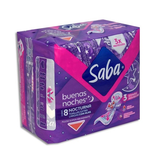 [CUIDADO PERSONAL,HIGIENE] TOALLAS SANIT SABA B-NOCHES C/ALAS C/8