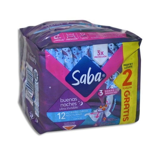 [CUIDADO PERSONAL,HIGIENE] TOALLAS SANIT SABA NOCHE ALAS C/10