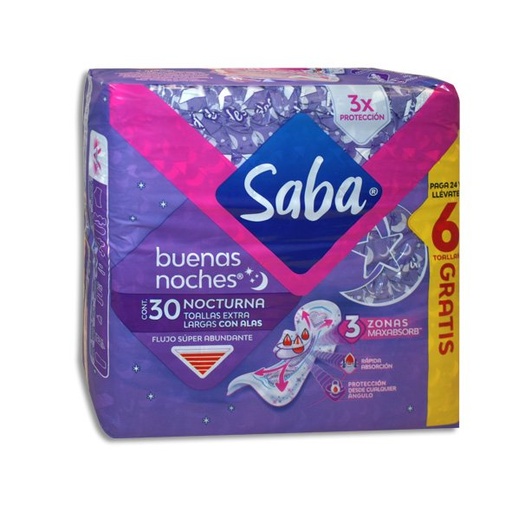 [CUIDADO PERSONAL,HIGIENE] TOALLAS SANIT SABA B-NOCHES C/ALAS C/24