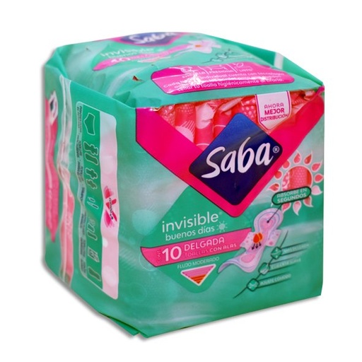 [CUIDADO PERSONAL,HIGIENE] TOALLAS SABA INVISIBLE C/ALAS C/10
