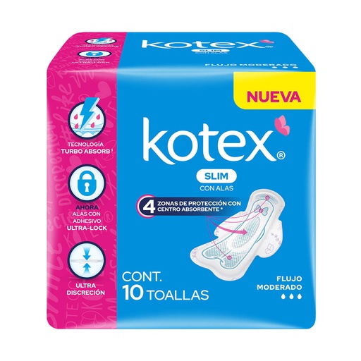 [CUIDADO PERSONAL,HIGIENE] KOTEX TOALLAS ULTRA-DELG CON ALAS CON 10