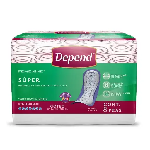 [CUIDADO PERSONAL,HIGIENE] TOALLAS DEPEND FEMENINE SUPER CON 8